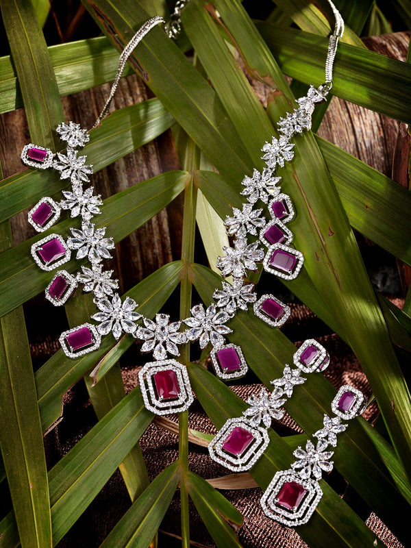 Saraf RS Jewellery Rhodium-Plated Pink AD studded Jewellery Set - Distacart