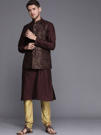 Thumbnail for Manyavar Men Burgundy Kurta & Pyjama with Nehru Jacket - Distacart