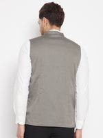 Thumbnail for Even Apparels Grey Polyester Men's Nehru Jacket-Contrast Lining-Inbuilt Pocket Square - Distacart