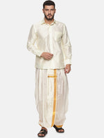 Thumbnail for Sethukrishna Men Cream-Coloured & Gold-Coloured Solid Art Silk Dhoti Pants - Distacart