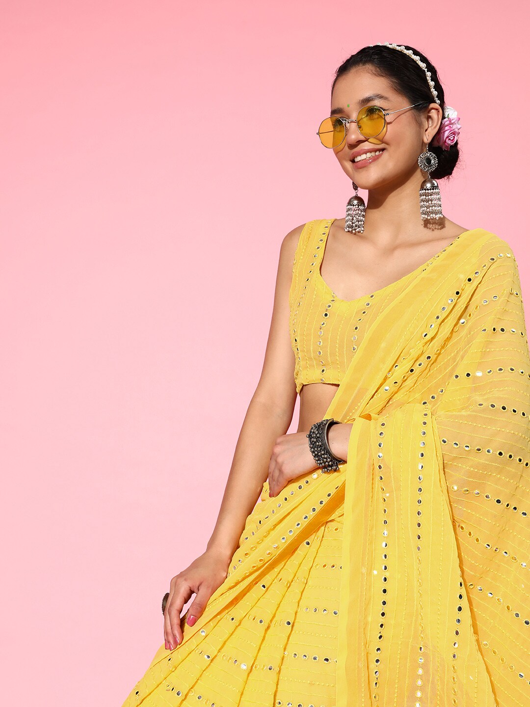 Mitera Embellished Mirror Work Pure Georgette Saree - Distacart