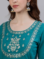 Thumbnail for Ishin Women Teal Embellished Anarkali Cotton Kurta - Distacart