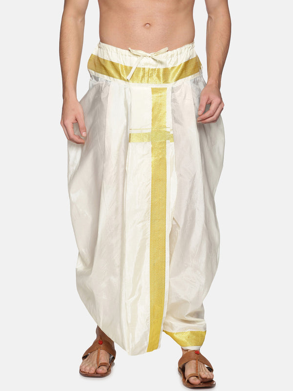 Sethukrishna Men Cream-Coloured Solid Readymade Dhoti Pants - Distacart