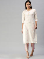 Thumbnail for Kalini Women White Pure Cotton Geometric Woven Design Kurta with Trousers - Distacart