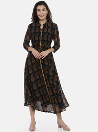 Thumbnail for Souchii Black Printed A-Line Dress - Distacart