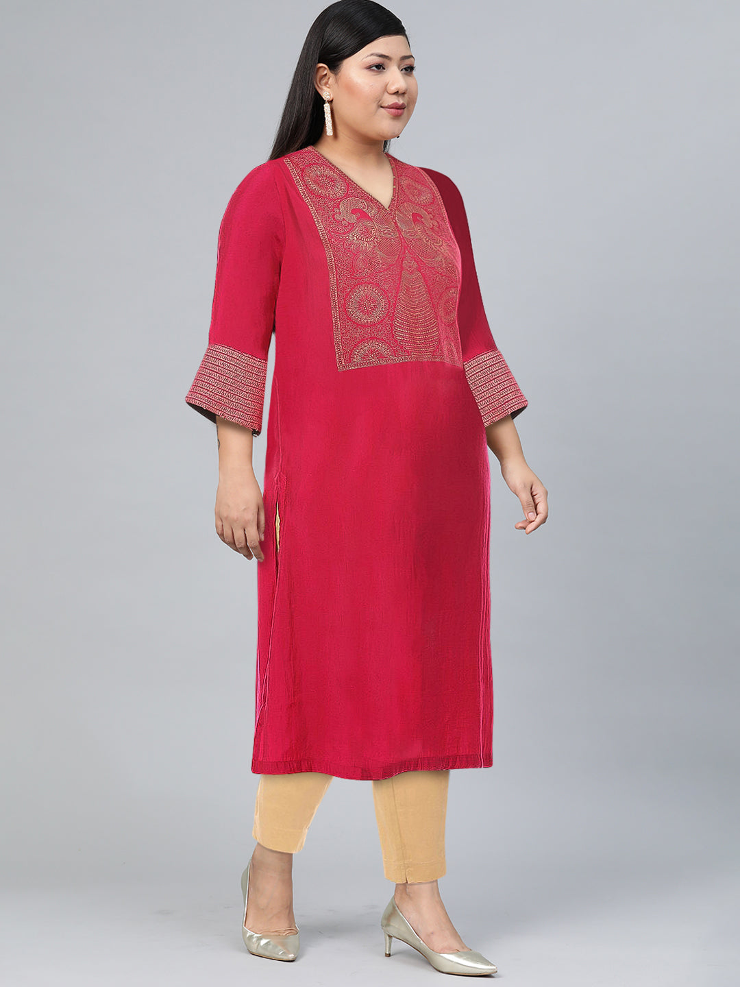 Biba Women Fuchsia Yoke Design A-Line Kurta - Distacart