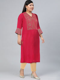 Thumbnail for Biba Women Fuchsia Yoke Design A-Line Kurta - Distacart