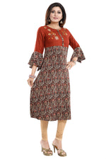 Thumbnail for Snehal Creations Rust Rayon Printed Flared Long Tunic - Distacart