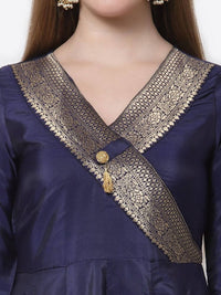 Thumbnail for Myshka Blue Color Silk Solid Anarkali Gown With Dupatta