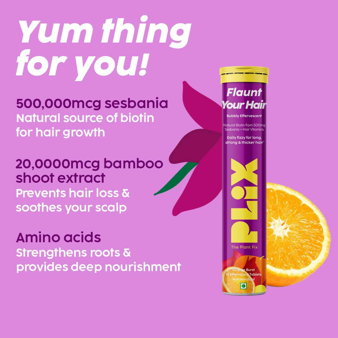 PLIX The Plant Fix Flaunt Your Hair Natural Biotin Effervescent Tablets - Orange Burst - Distacart