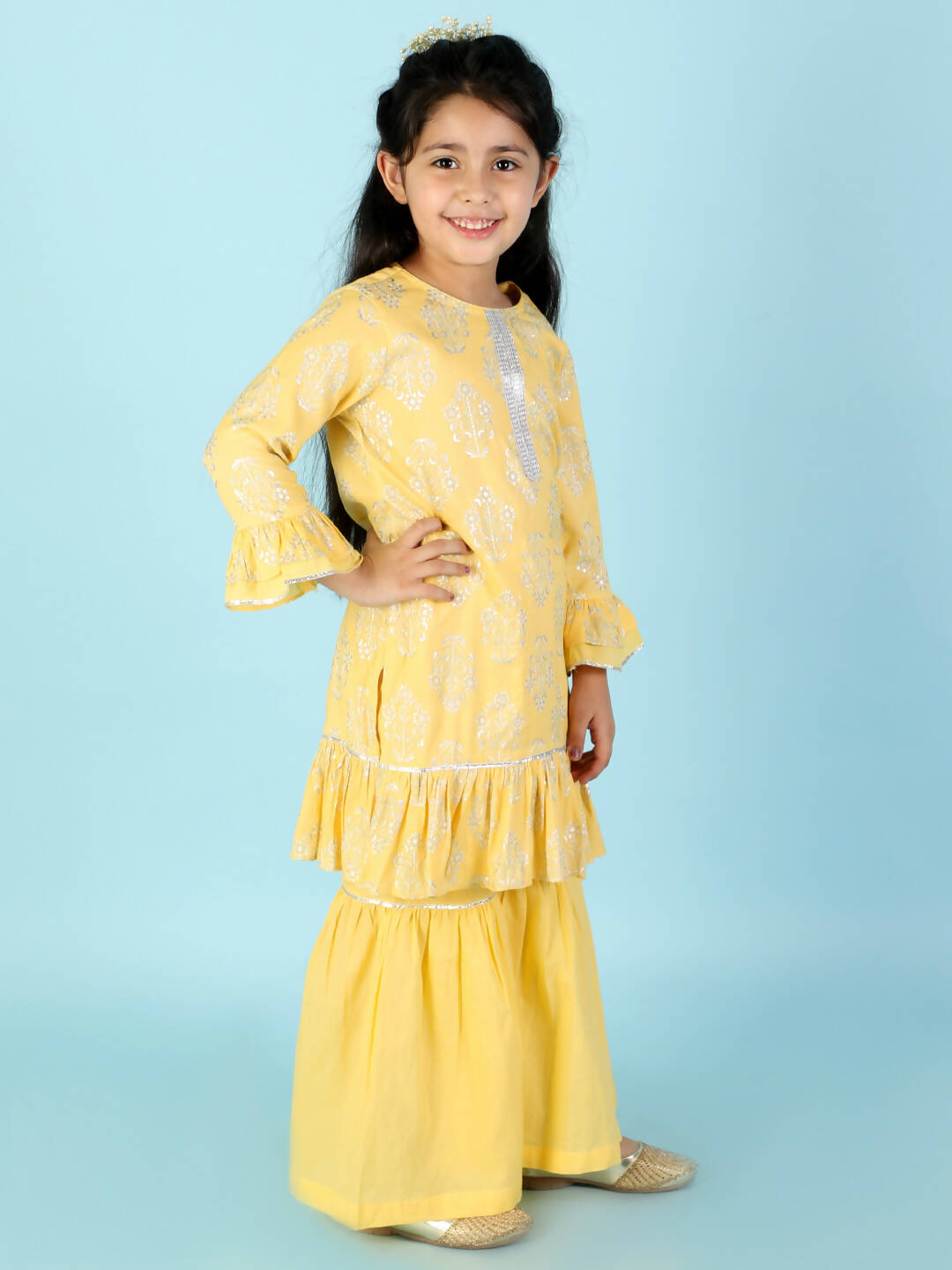 Lil Drama Girls Kurta With Sharara Set - Yellow - Distacart