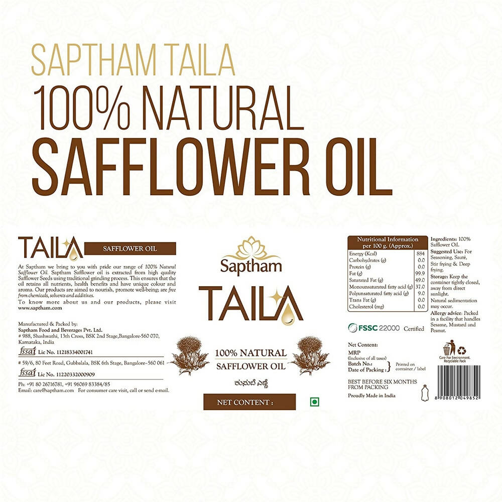 Saptham Taila 100% Wood Pressed Safflower Oil - Distacart