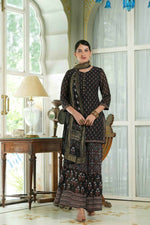 Thumbnail for Juniper Black Georgette Festive Floral Print Straight Tunic-Sharara For Women - Distacart