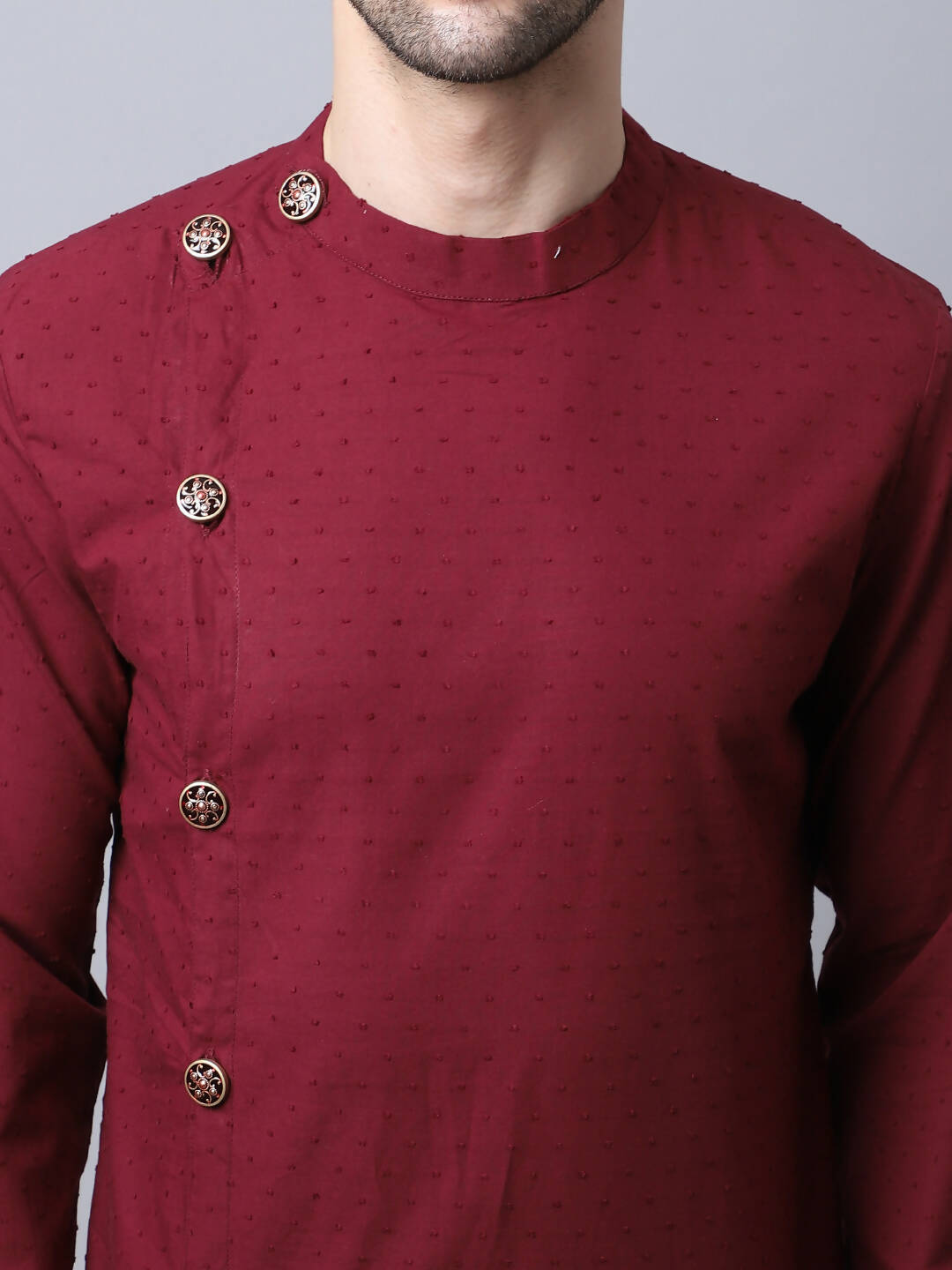 Even Apparels Maroon Pure Cotton Sherwani Kurta With Asymetrical Cut - Distacart