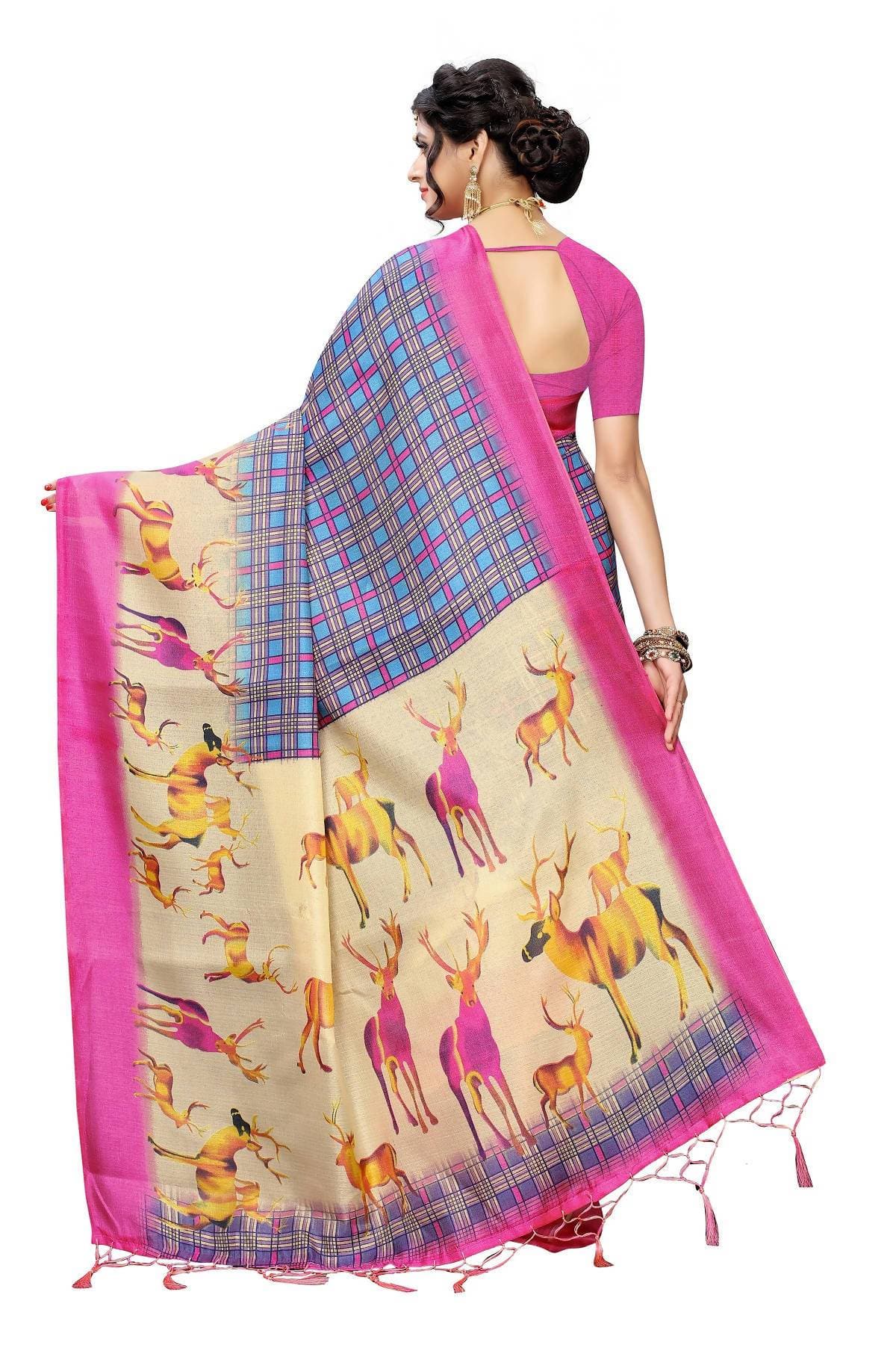 Vamika Multicolor & Pink Kalamkari With Jhalar Khadi Silk Saree