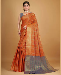 Thumbnail for Orange Silk Woven Design Saree With Unstitched Blouse Piece - Akshita - Distacart