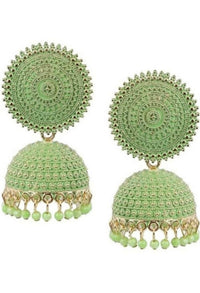 Thumbnail for Mominos Fashion Joharkamal Gold-Plated Meenakari Jhumkas For Women & Girls (Pista Green) - Distacart