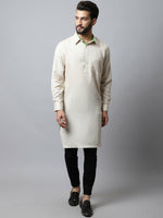 Thumbnail for Even Apparels Cream Color Cotton Solid Men's Kurta With Shirt Collar (LN027) - Distacart