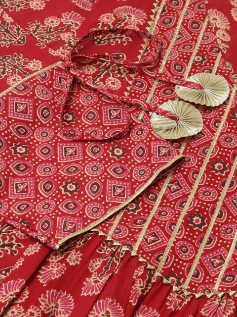 FIORRA Women's Red Cotton A-Line Kurta Set - Distacart