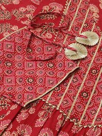 Thumbnail for FIORRA Women's Red Cotton A-Line Kurta Set - Distacart