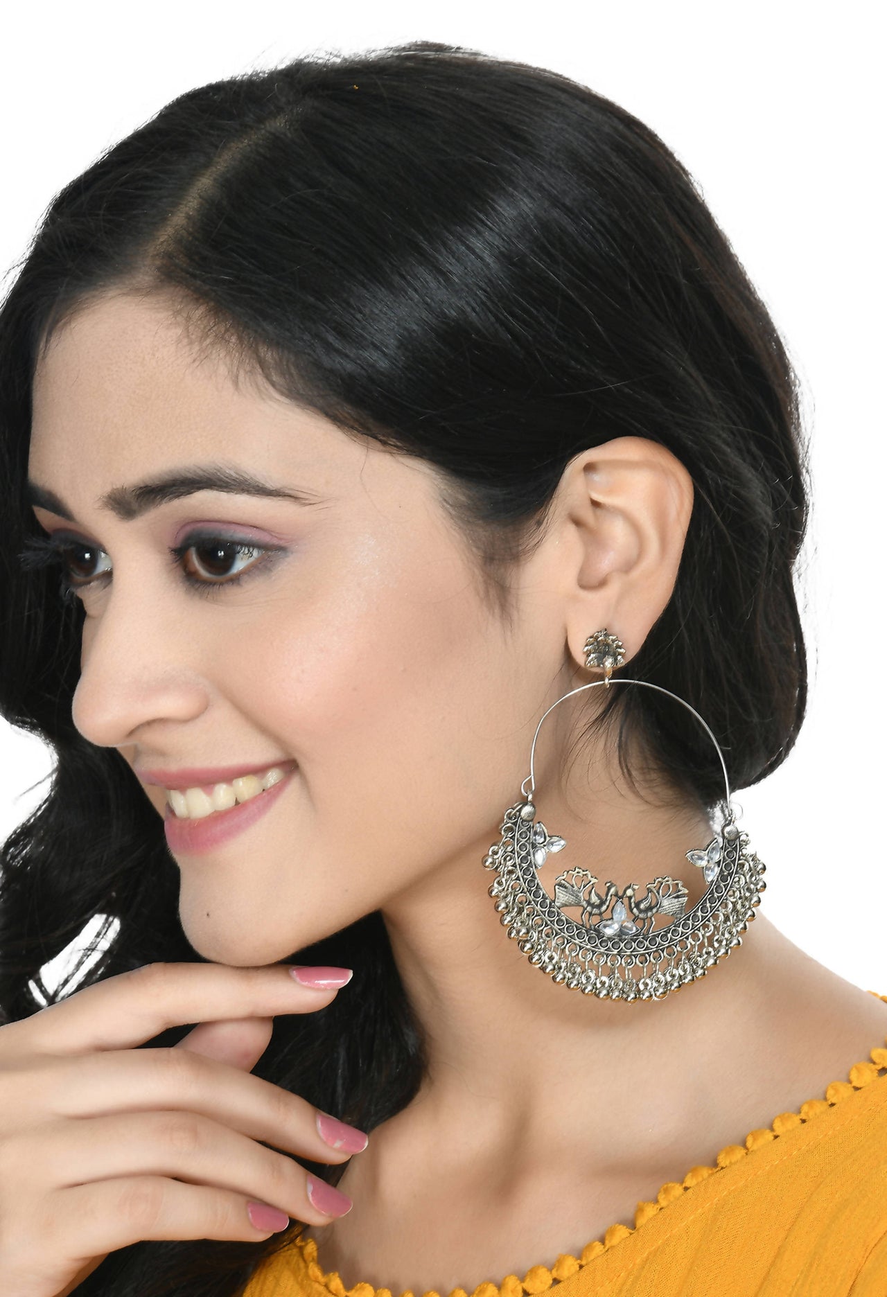 Mominos Fashion Johar Kamal Silver Peacock Design Chandbali Earrings - Distacart