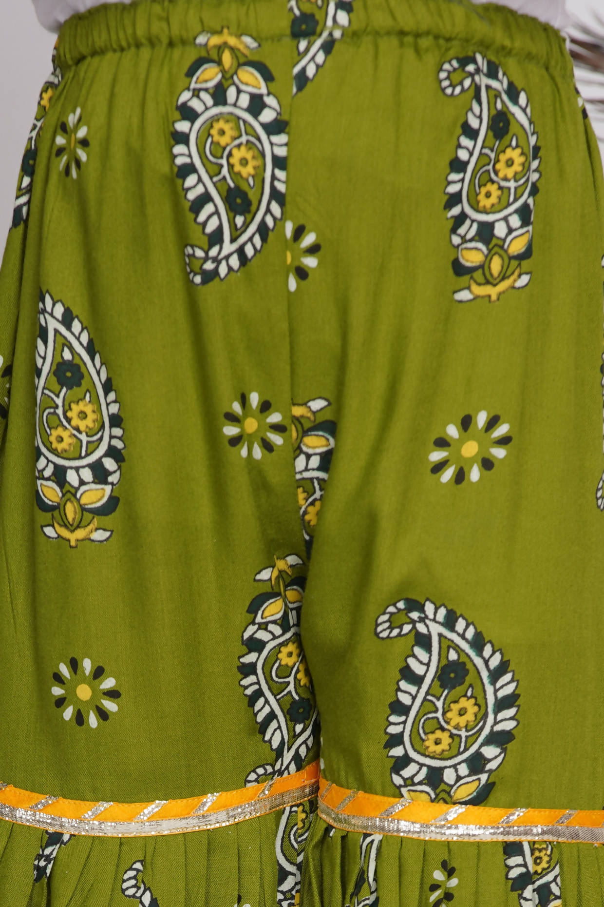 Little Bansi Cotton Floral Kurta with Frill Sharara & Dupatta - Yellow & Green - Distacart