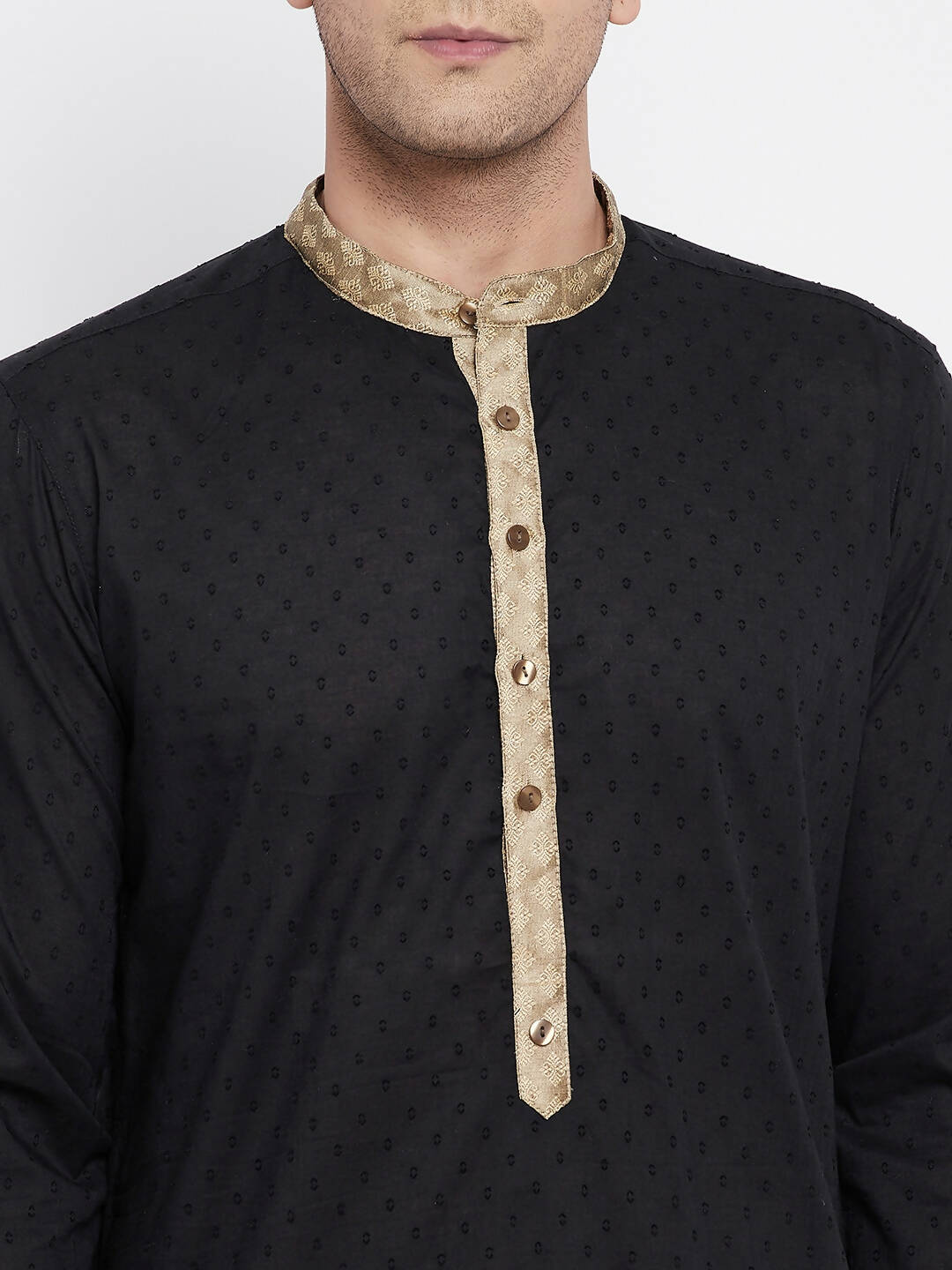 Even Apparels Black Pure Cotton Men's Kurta With Contrast Collar And Placket - Distacart
