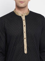 Thumbnail for Even Apparels Black Pure Cotton Men's Kurta With Contrast Collar And Placket - Distacart