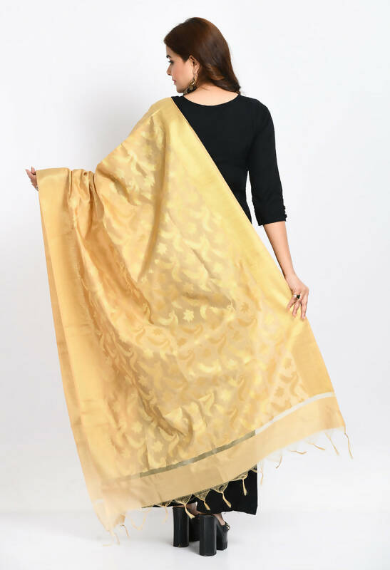 Mominos Fashion Moeza Women's Banarsi Silk Floral Woven Design Golden Dupatta - Distacart