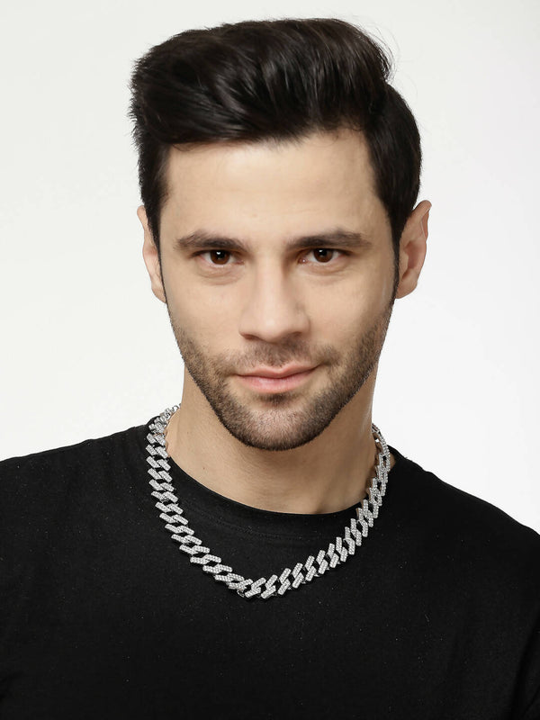 NVR Men Silver-Plated Stainless Steel American Diamond Chain - Distacart