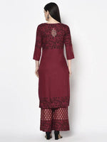 Thumbnail for Aniyah Rayon Maroon Color Block Print Straight Kurta Palazzo Set (AN-184K)