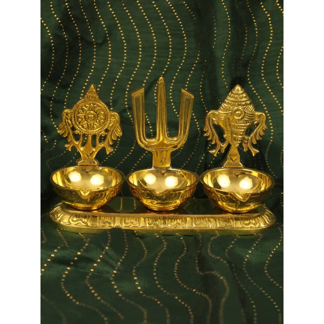 Spillbox Gold-Toned Brass Namah 3 Kuber Diya Pooja Essential - Distacart