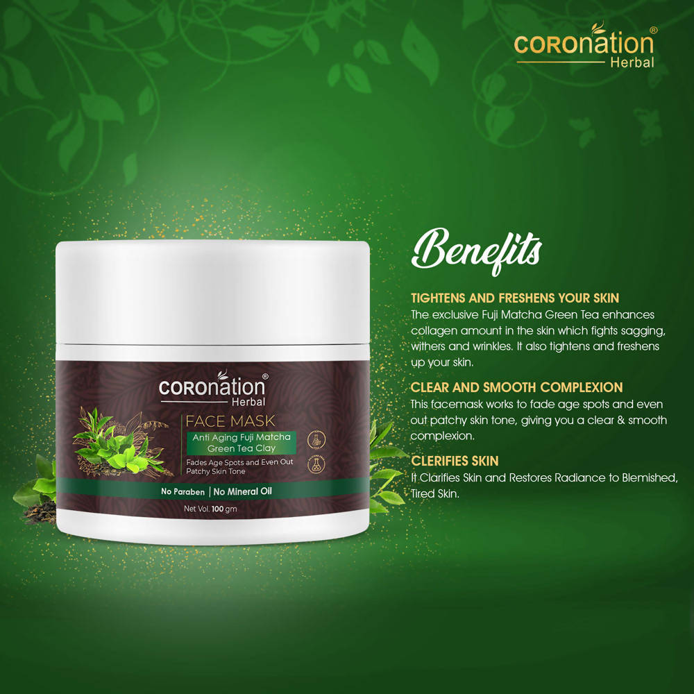 Coronation Herbal Anti Aging Fuji Matcha Green Tea Clay Face Mask - Distacart