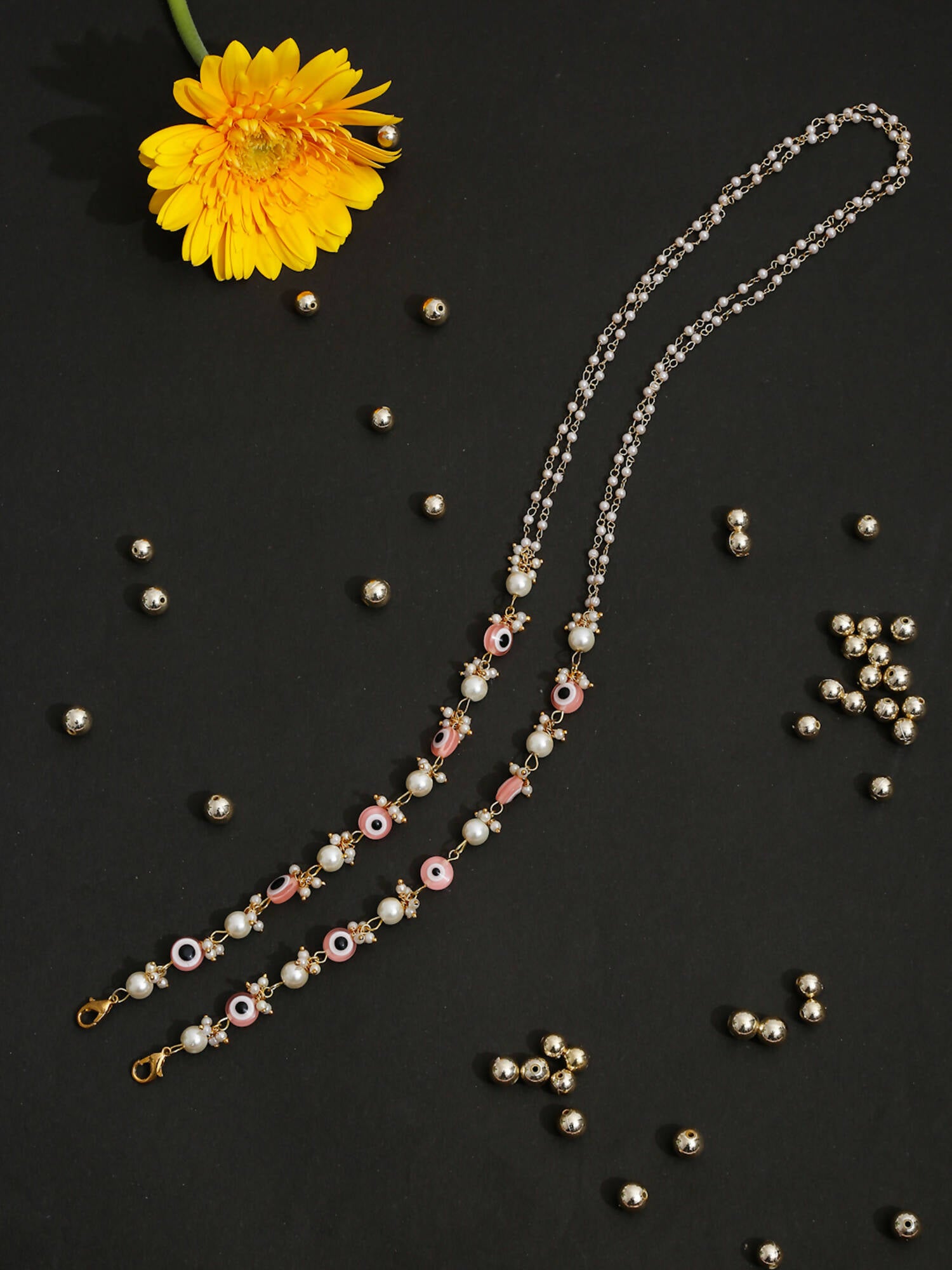 Pink Gold-Toned Evil Eye Beaded Mask Chain - Ruby Raang - Distacart