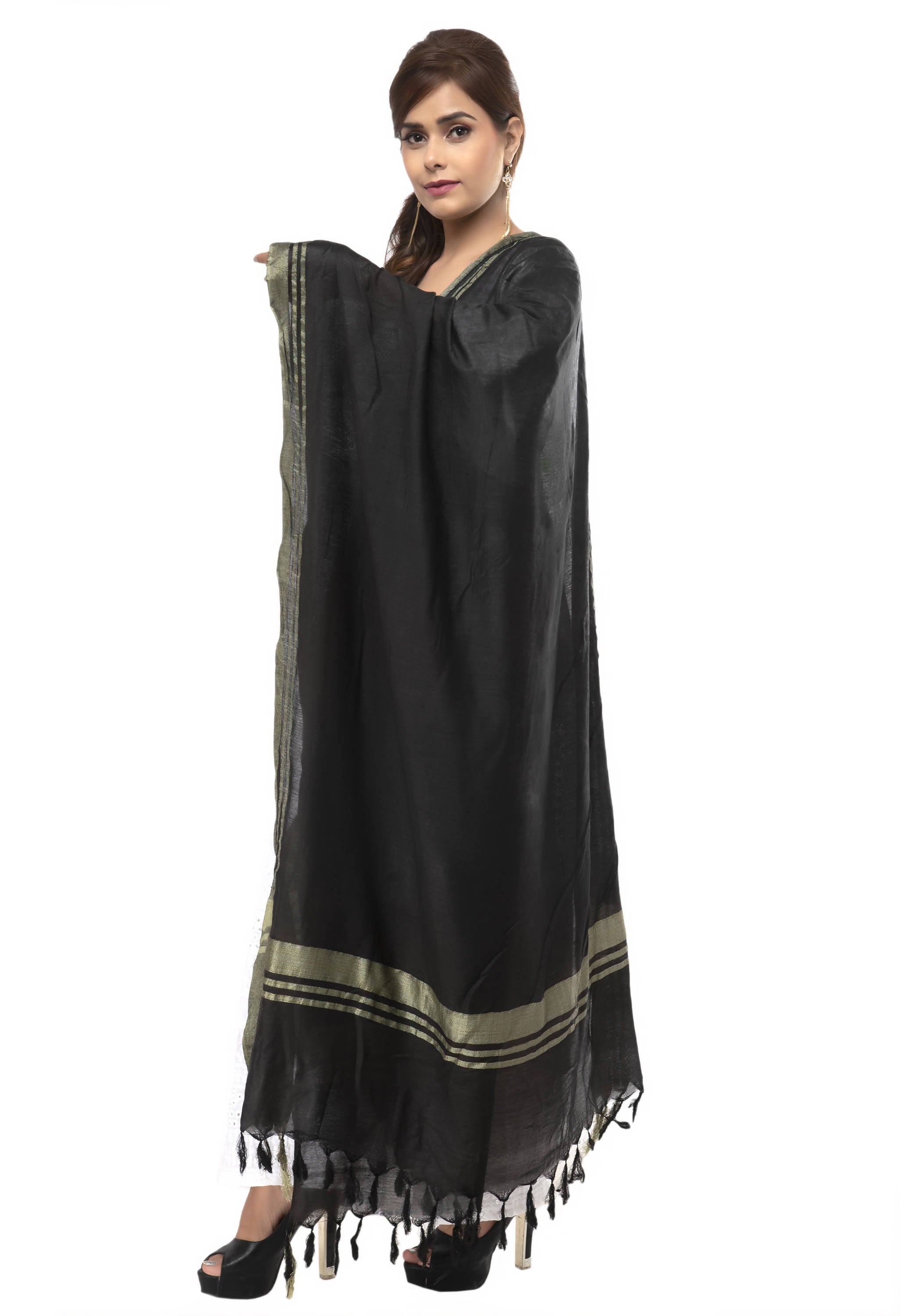 Mominos Fashion Moeza Slub Cotton Black Dupatta