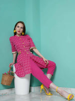 Thumbnail for Women Republic Pink Cotton Kantha Kurta Set - Distacart