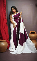Thumbnail for Exclusive Collection Chikankari Sequence Saree - White & Purple - Distacart