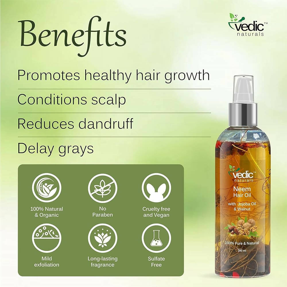 Vedic Naturals Neem Hair Oil With Jojoba Oil & Walnut Oil - Distacart