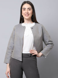 Thumbnail for Even Apparels Grey Polywool Open Front Statement Women's Jacket (BF006) - Distacart