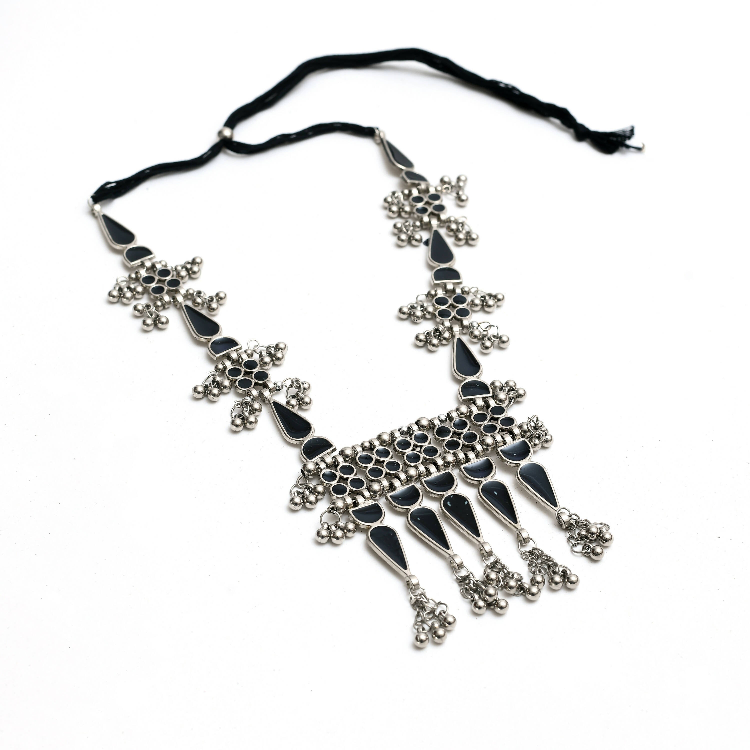 Mominos Fashion Johar Kamal Oxidised Silver-Plated Meenakari Long Necklace Set - Distacart