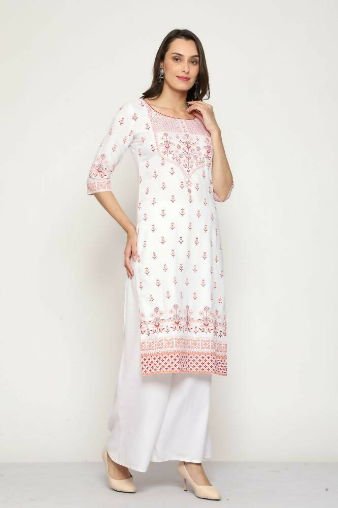 Maai Rayon Hand Printed Kurta Off-White - Distacart