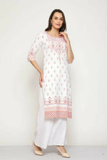 Thumbnail for Maai Rayon Hand Printed Kurta Off-White - Distacart
