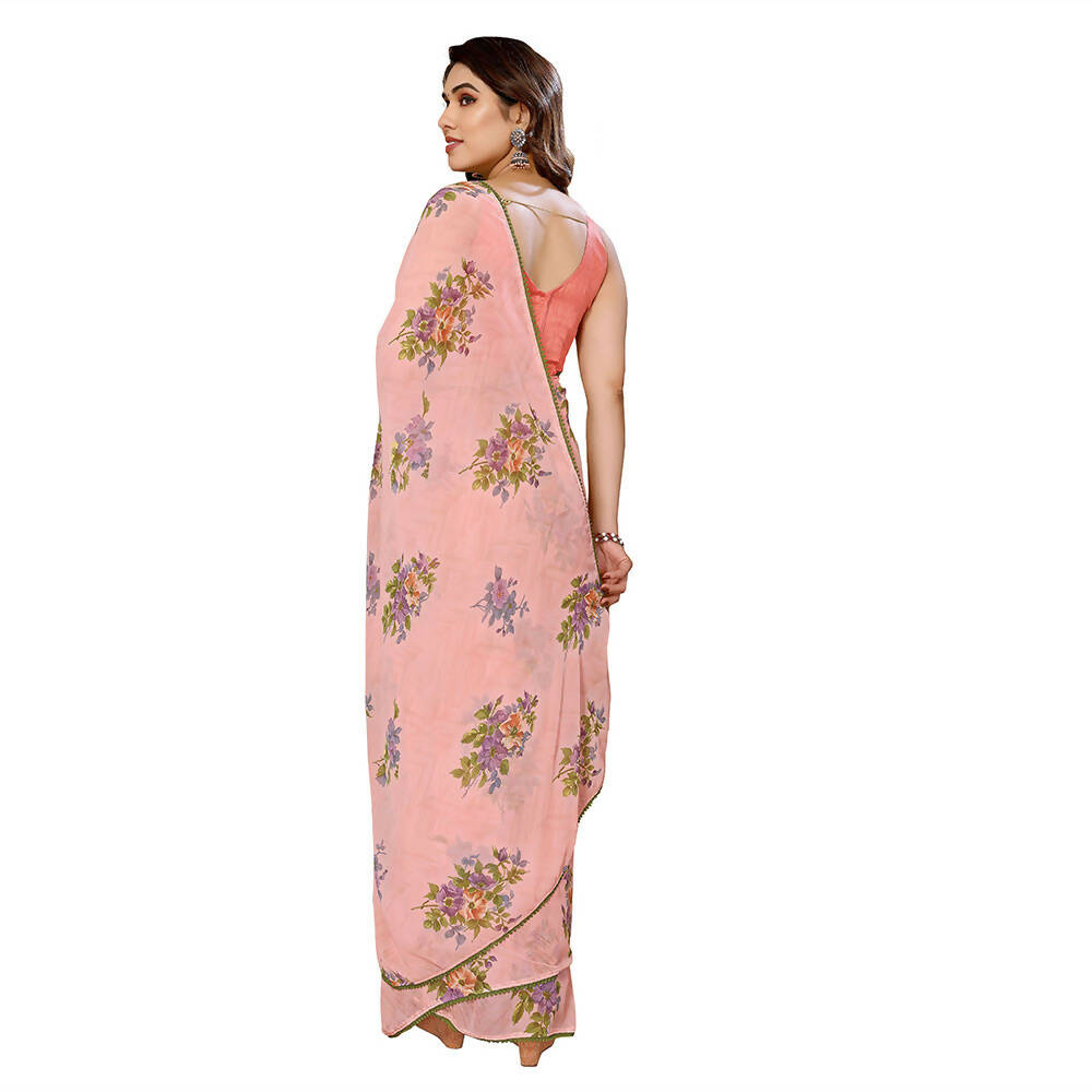Women's Partywear Designer Peach Georgette Fancy Saree - Satrangi - Distacart
