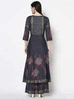 Thumbnail for Aniyah Rayon Dark Grey Color Block Print Anarkali Palazzo Set (AN-199K)