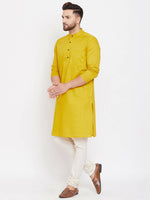 Thumbnail for Even Apparels Pure Cotton Yellow Men's Kurta With Band Collar - Distacart