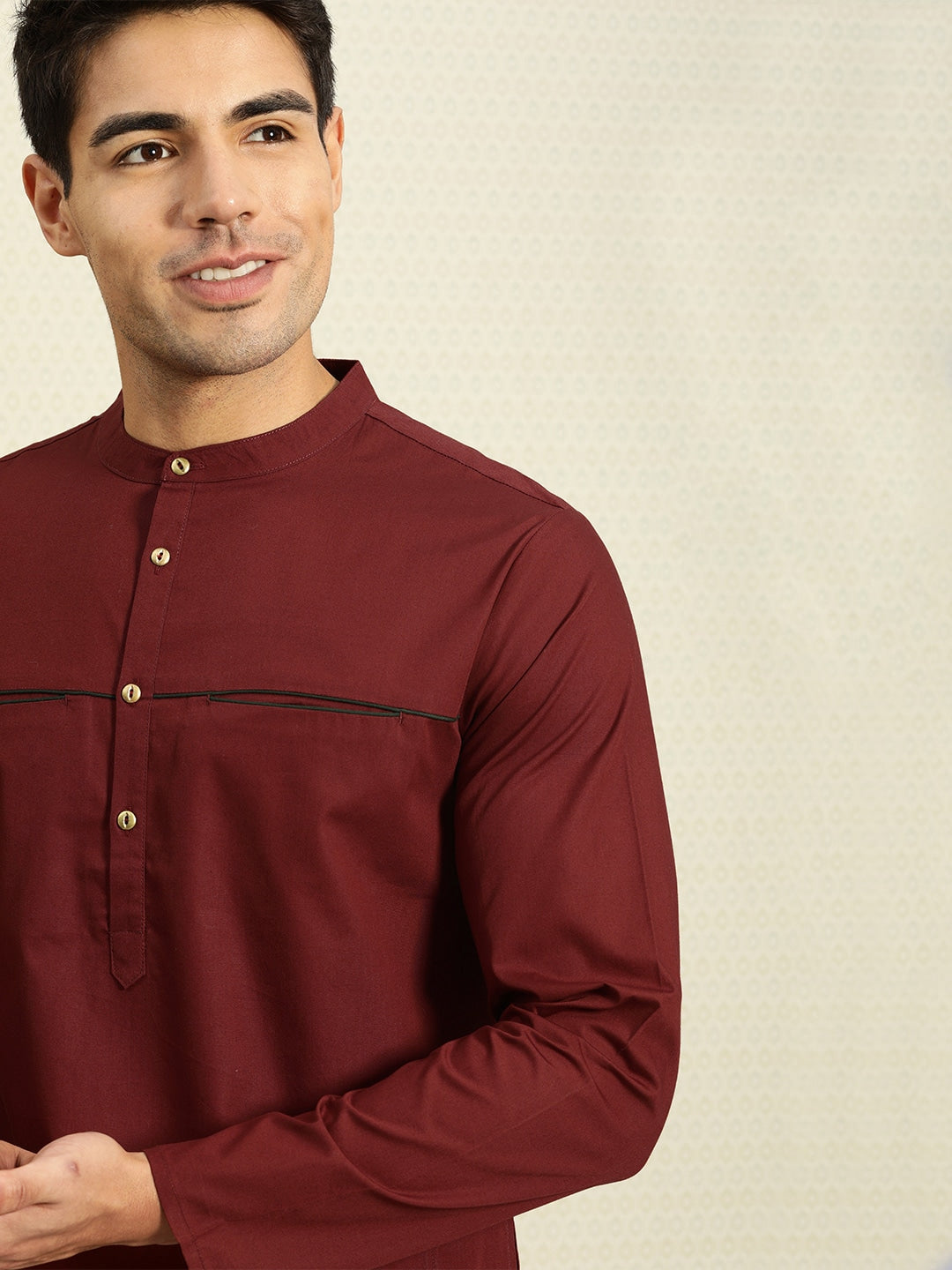 House of Pataudi Men Maroon Solid Straight Kurta - Distacart