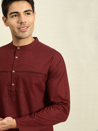 Thumbnail for House of Pataudi Men Maroon Solid Straight Kurta - Distacart