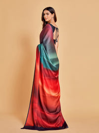 Thumbnail for Sangria Violet & Orange Ombre Satin Saree - Distacart