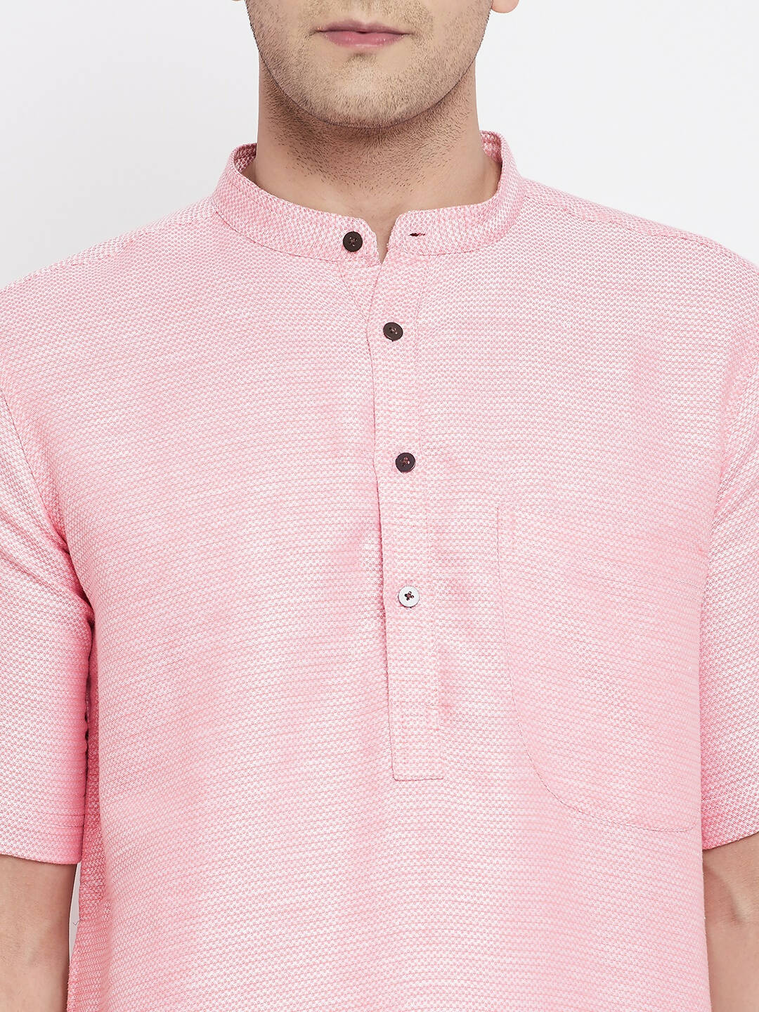 Even Apparels Pink Pure Cotton Men's H/S Kurta With Band Collar - Distacart