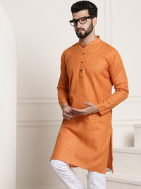 Thumbnail for Sojanya Men Orange Dobby Self-Checked Straight Kurta - Distacart